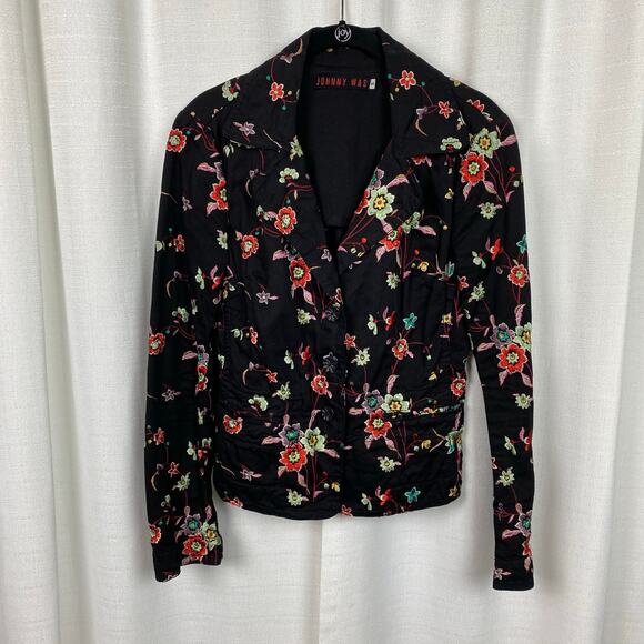 Johnny Was Black Embroidered Floral Button Front Blazer Jacket Sz.S - Picture 1 of 11